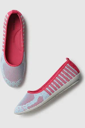 Marc Loire Women Pink & Blue Woven Design Ballerinas with Striped Detail