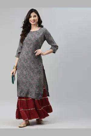 Aarika Women Navy Blue & Maroon Ethnic Motifs Printed Kurta