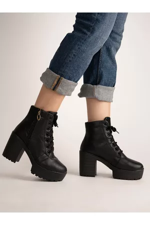 Shoetopia Girls Black Block Heeled Boots