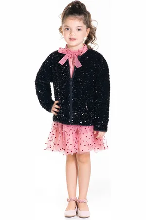 Cherry Crumble Girls Black Sequinned Partywear Tailored Jacket