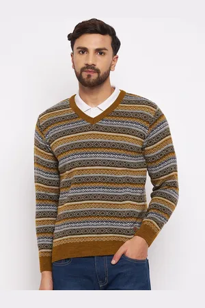 Duke Men Brown & Blue Striped Acrylic Pullover