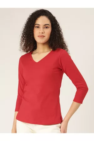 BRINN Women Red V-Neck T-shirt