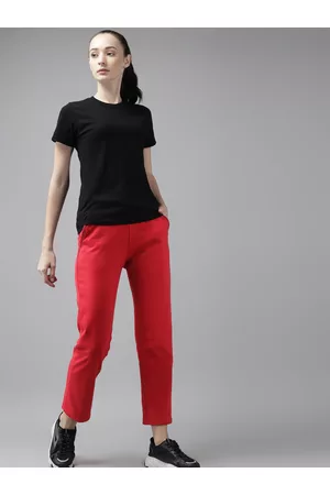 Cayman Women Red Solid Pure Cotton Straight Fit Cropped Track Pants