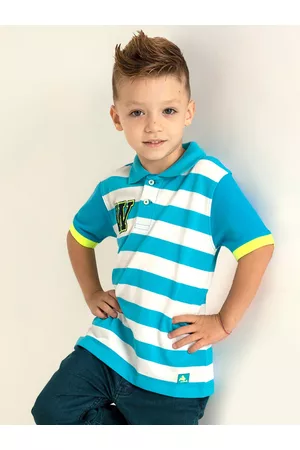 Cherry Crumble Kids Blue & White Striped Polo Collar T-shirt