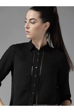 Roadster The Lifestyle Co Women Black Regular Fit Solid Casual Recycled Poly Shirt