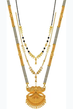 Brandsoon Set Of 3 Gold-Plated & Black Beaded Mangalsutra