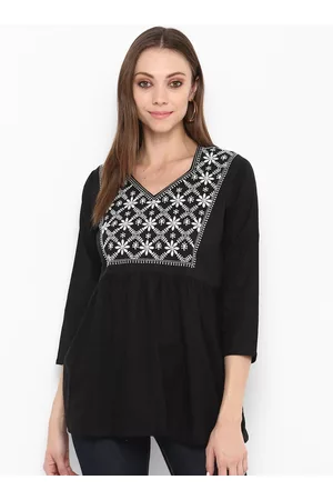 Bhama Couture Women Black Self Design Pure Cotton Top