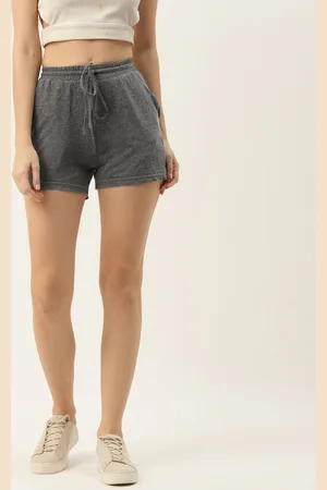 BRINN Women Dark Grey Solid Mid Rise Regular Shorts