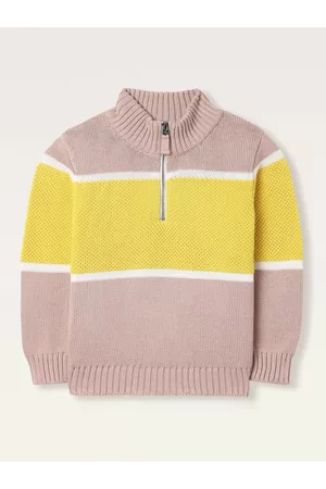 Cherry Crumble Unisex Kids Pink & Yellow Colourblocked Pullover Sweater