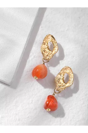 DEEBACO Peach-Coloured & Rose Gold Contemporary Drop Earrings