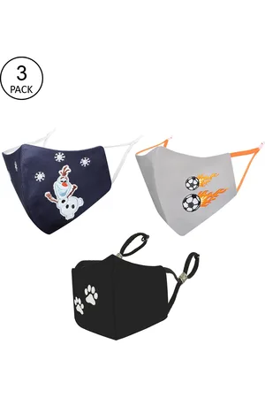 Masq Kids Black & Blue Pack Of 3 Printed Cotton Cloth Outdoor Masks