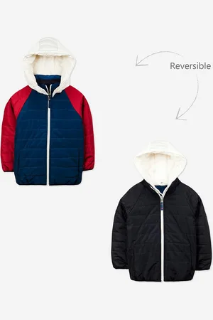 Cherry Crumble Unisex Kids Blue Black Reversible Crop Quilted Jacket