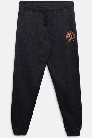 3 PIN Boys Black Solid Cotton Track Pants