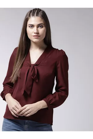 La Zoire Women Burgundy Solid Semi-Sheer Top