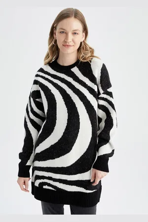 DeFacto Women Black & White Printed Longline Pullover
