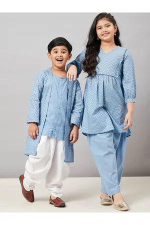 Stylo Bug Girls Blue Pure Cotton Kurta with Salwar