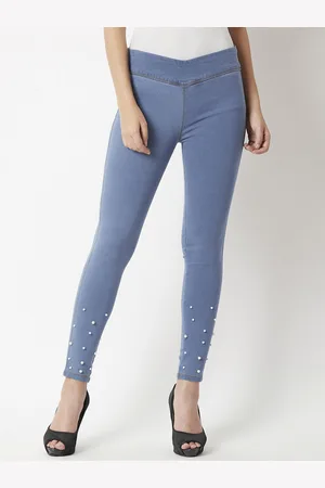 Miss Chase Women Blue High-Rise Embellished Detail Skinny Fit Jeggings