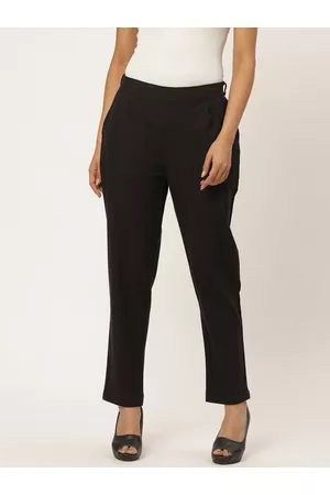 FABRIC FITOOR Women Black Relaxed Straight Fit Solid Regular Trousers