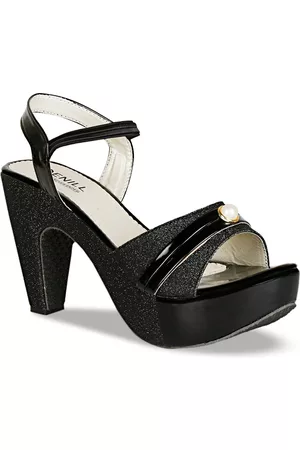 Denill Black Embellished Block Sandals