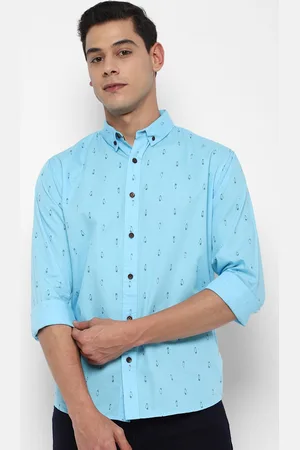 Forever 21 Men Blue Printed Cotton Casual Shirt