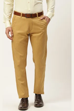 SOJANYA Men Khaki Striped Smart Formal Trousers