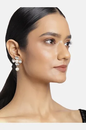 ESTELE Women Gold-Toned & White Contemporary Drop Earrings