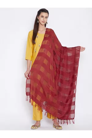 Clora Creation Women Maroon Checked Pure Cotton Dupatta