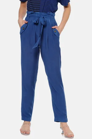 Campus Women Navy Blue Flared Solid Peg Trousers
