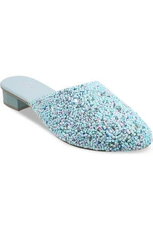 All Things Mochi Women Blue Mules Flats