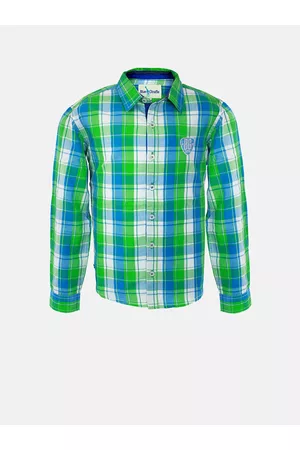 Blue Giraffe Boys Green & White Checked Casual Shirt