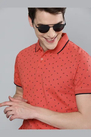 Mast & Harbour Men Coral Pink Printed Polo Collar T-shirt