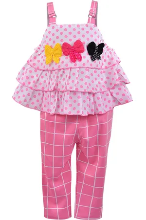 Wish Karo Girls Pink & White Printed Top with Trousers