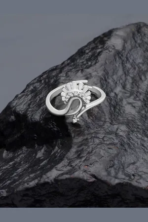 Ami Silver-Plated White Studded Adjustable Finger Ring