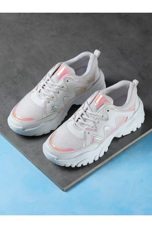 SHEZONE Women White Woven Design Sneakers