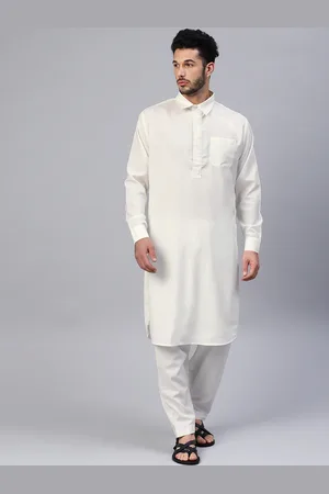 SOJANYA Men Off-White Solid Pathani Kurta with Salwar