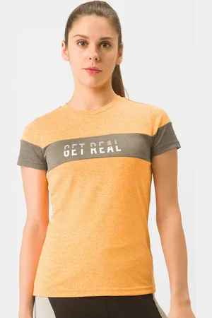 Globus Women Yellow & Charcoal Typography Printed Running T-shirt