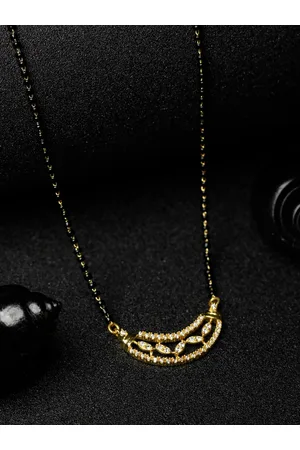 Priyaasi Gold-Plated Black 925 Sterling Silver Stone-Studded & Beaded Mangalsutra