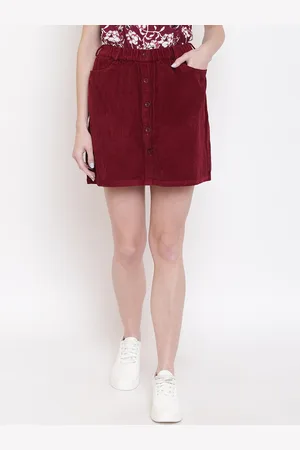 Mayra Women Maroon Solid Corduroy A-line Skirt