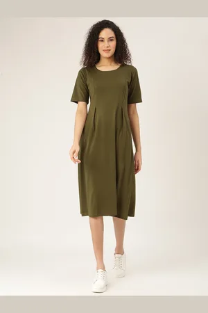 BRINN Olive Green Midi Dress