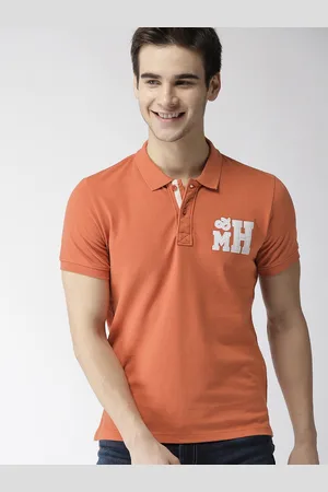 Mast & Harbour Mast Harbour Men Orange Polo Collar Cotton Pure Cotton T-shirt