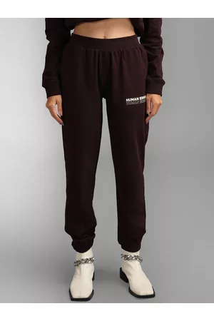 Kazo Women Brown Loose Fit High-Rise Joggers Trousers