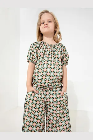 Cherry Crumble Girls Green & Pink Geometric Printed Clothing Set