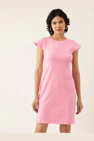 BRINN Pink Cotton Sheath Midi Dress