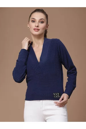 KASSUALLY Women Navy Blue Geometric Top