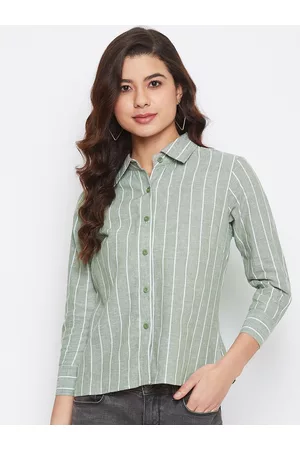 Imfashini Women Green Striped Shirt Style Top