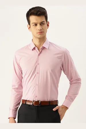 SOJANYA Men Pink & Navy Blue Regular Fit Striped Formal Shirt