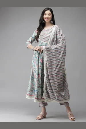 Cayman Women Green Ethnic Motifs Printed Empire Pure Cotton Kurta with Trousers & With Dupatta