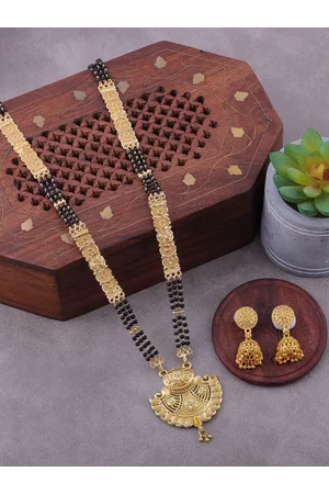 Brandsoon Gold-Plated Black Beaded Mangalsutra