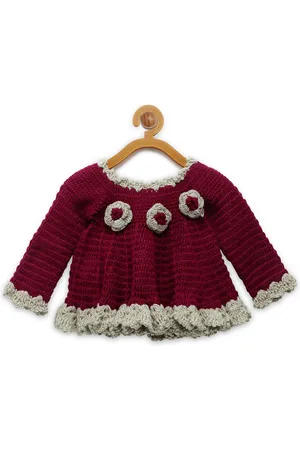 CHUTPUT Unisex Kids Maroon & Grey Cable Knit Pullover with Applique Detail