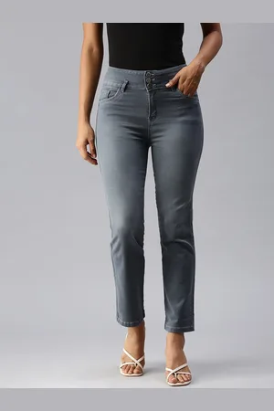SHOWOFF Women Grey Straight Fit High-Rise Light Fade Stretchable Denim Jeans